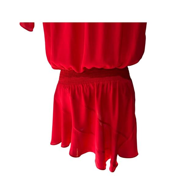 Amanda Uprichard Off Shoulder Smock Waist Red Lined Mini Dress Measures Sml/Med - Picture 8 of 11